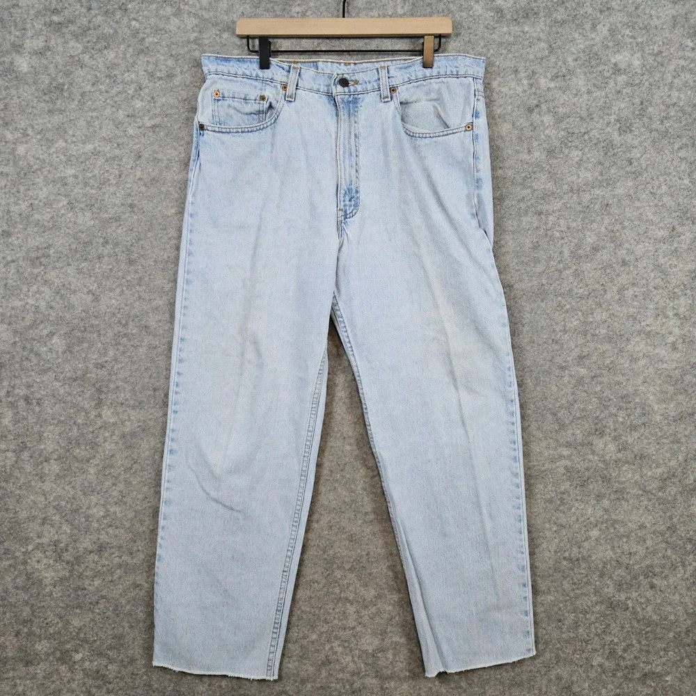 Levi's 555 Blue Denim Jeans Size 38x34 (ACTUAL 36x29.5) ALTERED Black Batwing